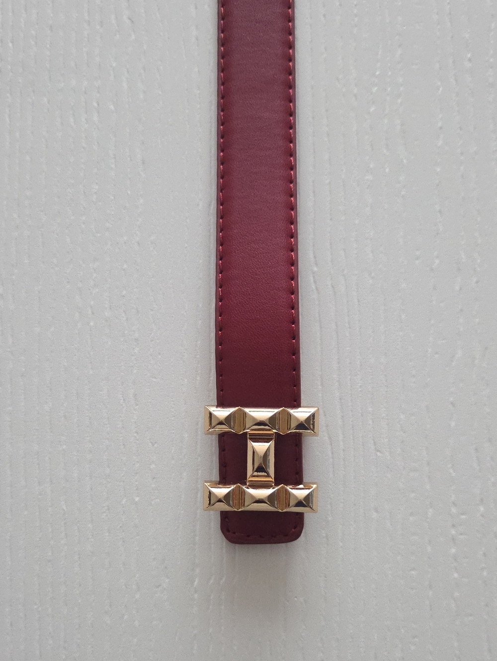 Burgundy Belt With Gold Buckle